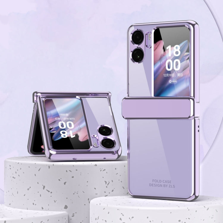 For OPPO Find N2 Flip Electroplating Frame Transparent Phone Case with Ring(Champagne Gold)