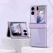 For OPPO Find N2 Flip Electroplating Frame Transparent Phone Case with Ring(Champagne Gold)