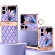 For OPPO Find N2 Flip Rhombus Pattern Electroplated Plain Leather Magnetic Phone Case with Ring(Purple) - Find N2 Flip Cases by PMC TechLife | Online Shopping South Africa | PMC TechLife