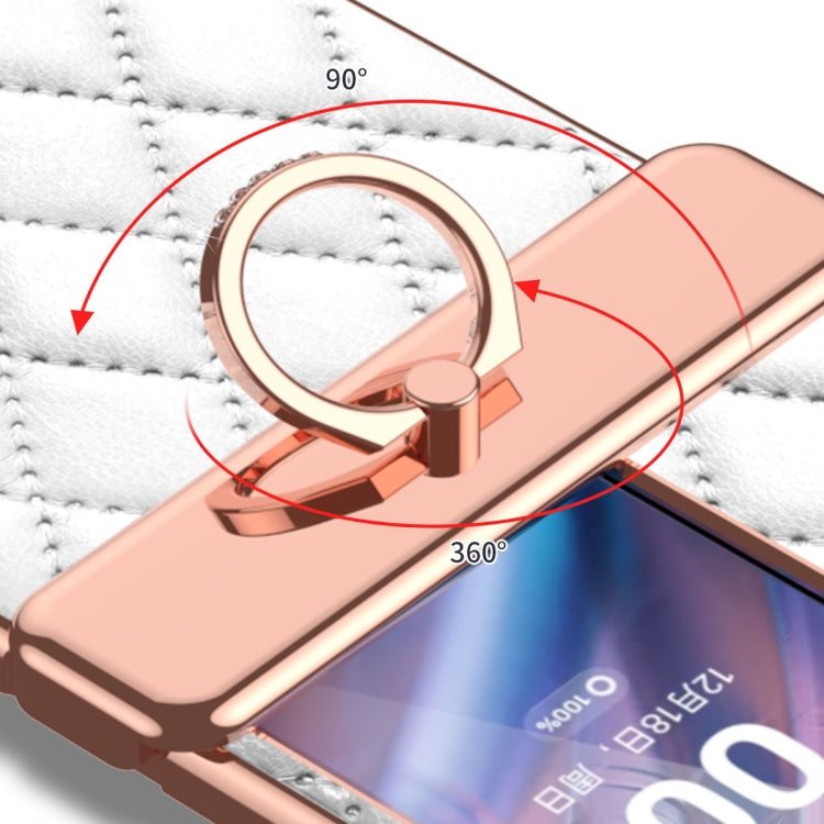 For OPPO Find N2 Flip Rhombus Pattern Electroplated Plain Leather Magnetic Phone Case with Ring(Purple)