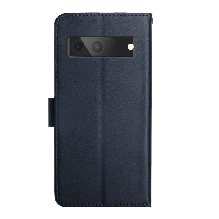 For Google Pixel 7A HT02 Genuine Leather Fingerprint-proof Flip Phone Case(Blue)
