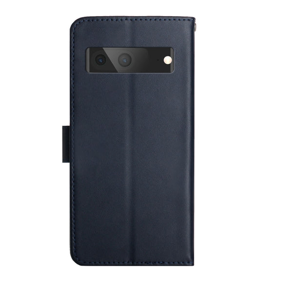 For Google Pixel 7A HT02 Genuine Leather Fingerprint-proof Flip Phone Case(Blue)