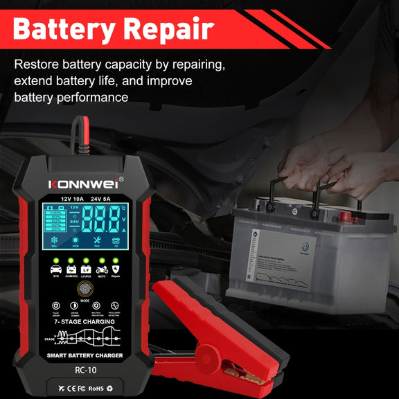 KONNWEI RC-10 2 inch Car Battery Charger Battery Pulse Repair Tool, Plug Type:EU Plug