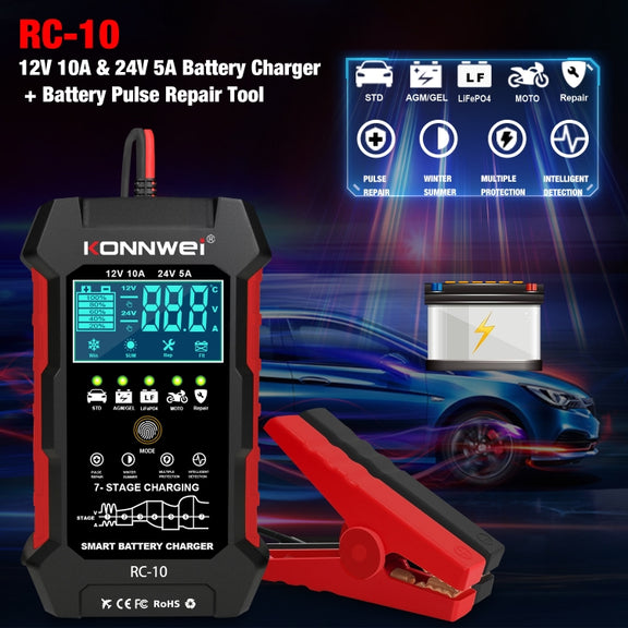 KONNWEI RC-10 2 inch Car Battery Charger Battery Pulse Repair Tool, Plug Type:US Plug