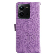 For vivo V25 5G/V25e 4G Embossed Sunflower Leather Phone Case(Purple)