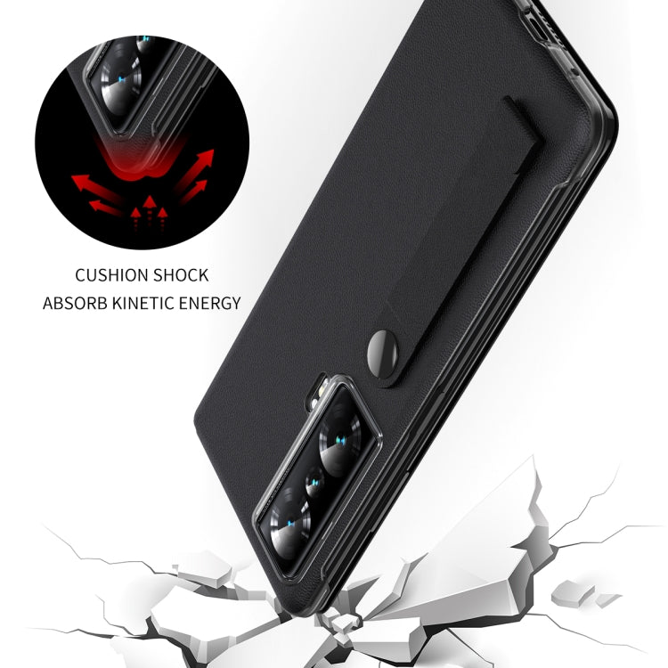 For Honor Magic Vs Side Window View Smart Litchi Pattern Leather Phone Case with Hand Strap(Red)