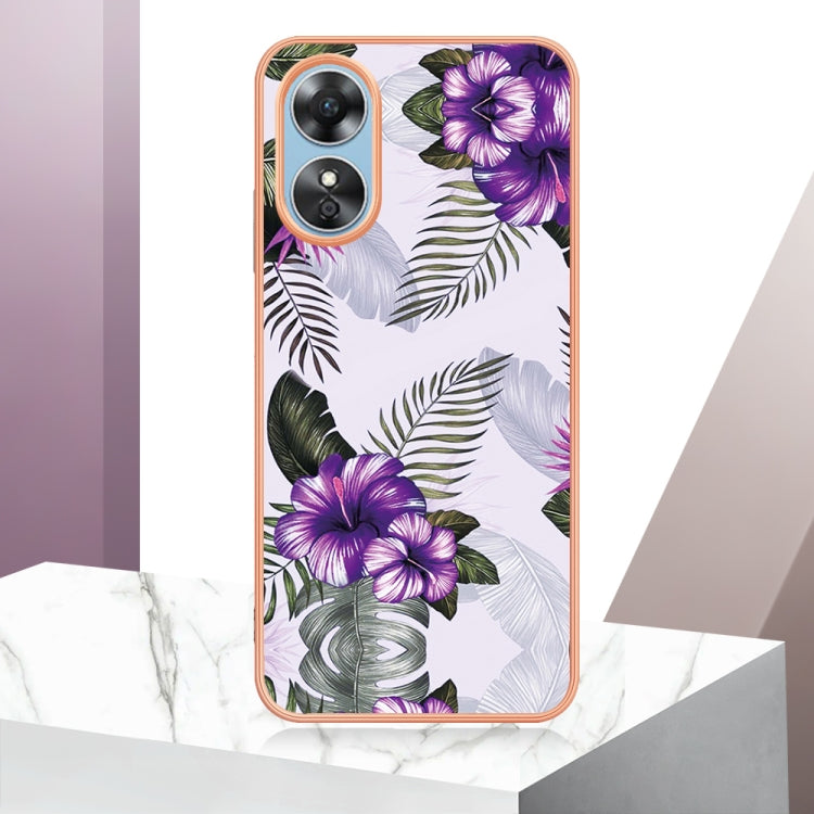 For OPPO A17 Electroplating IMD TPU Phone Case(Purple Flower)