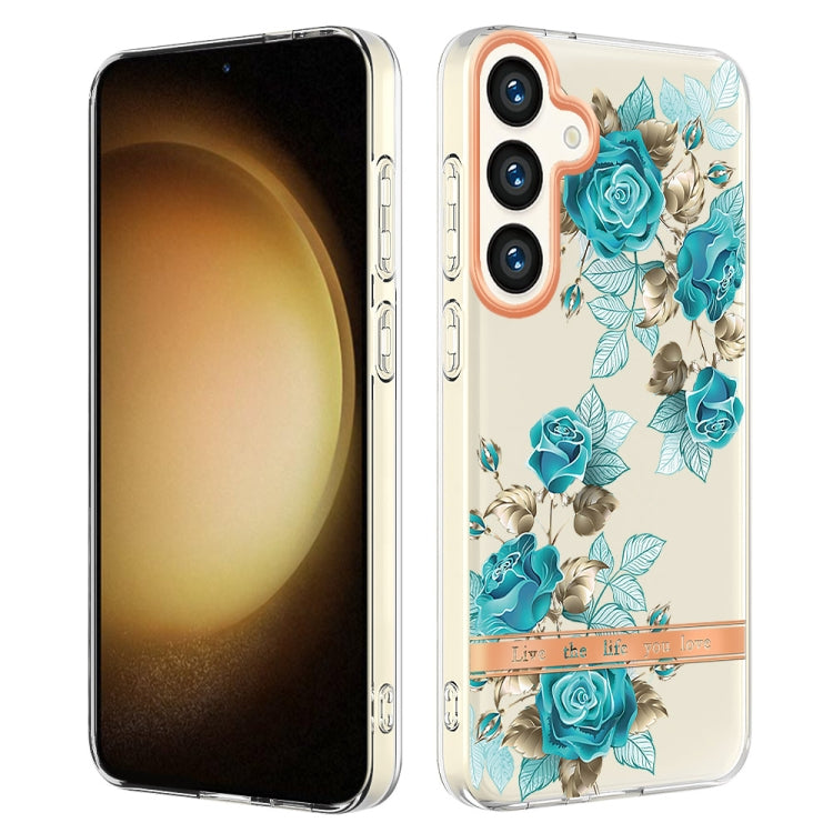 For Samsung Galaxy S24+ 5G Flowers and Plants Series IMD TPU Phone Case(Blue Rose)