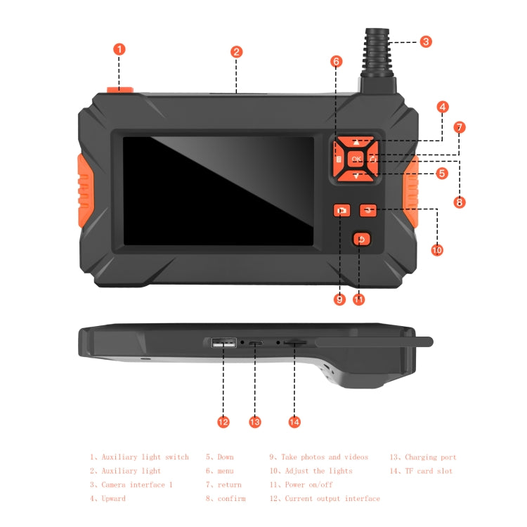 P130 5.5mm 4.3 inch Single Camera with Screen Endoscope, Length:2m