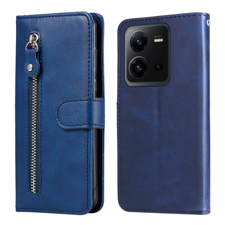 For vivo V25 5G/V25e 4G Calf Texture Zipper Leather Phone Case(Blue)
