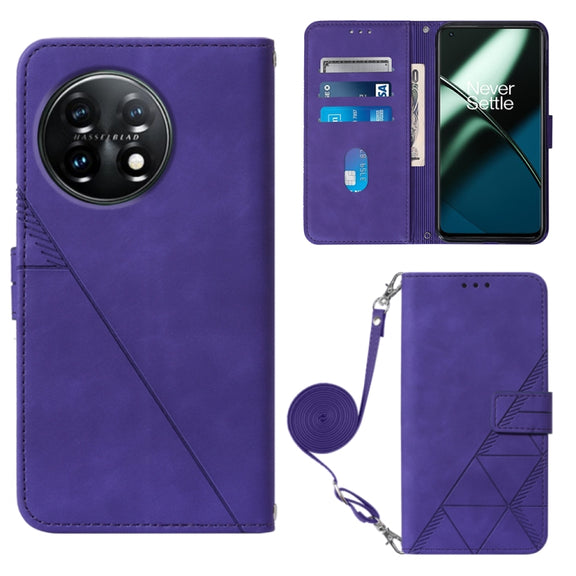 For OnePlus 11 Crossbody 3D Embossed Flip Leather Phone Case(Purple)