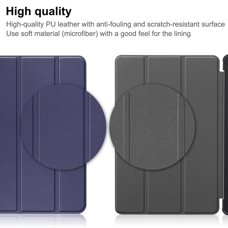 For Blackview Oscal Pad 10 Custer Pure Color 3-Fold Holder Smart Leather Tablet Case(Dark Blue)
