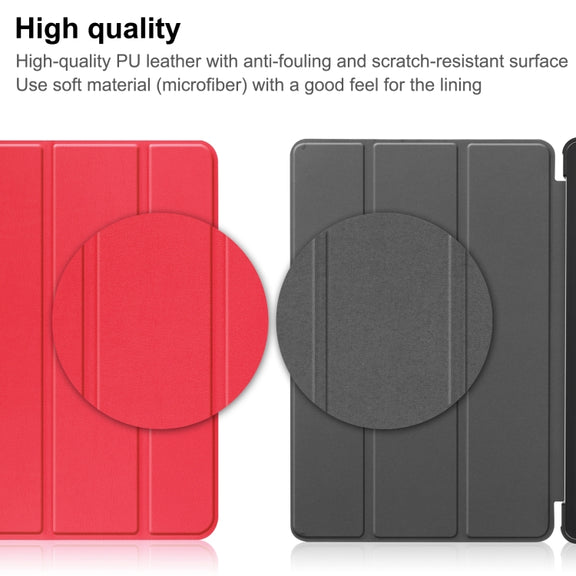 For Blackview Oscal Pad 10 Custer Pure Color 3-Fold Holder Smart Leather Tablet Case(Red)