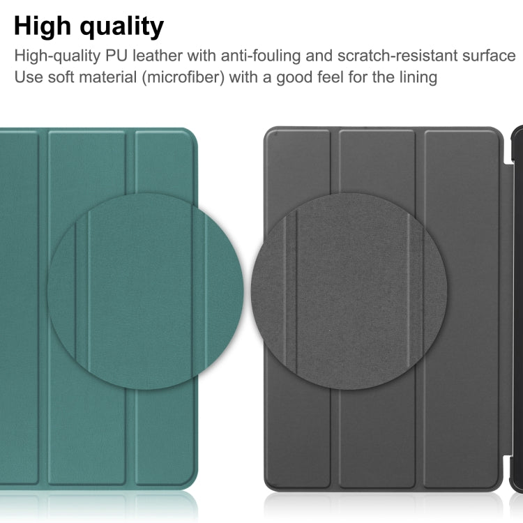 For Blackview Oscal Pad 10 Custer Pure Color 3-Fold Holder Smart Leather Tablet Case(Dark Green)