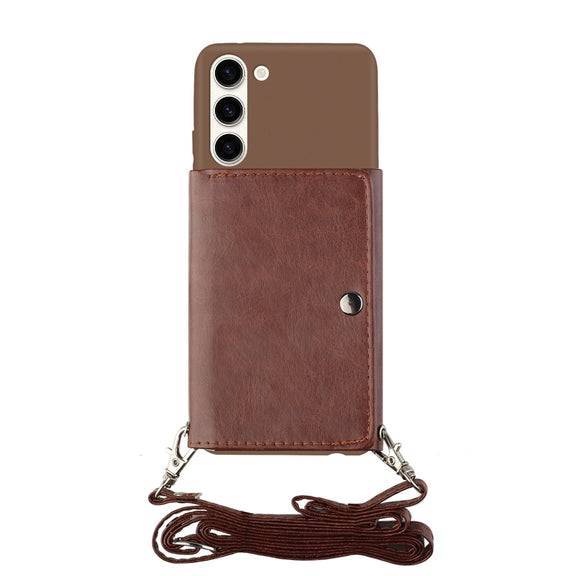 For Samsung Galaxy S23 5G Crossbody Lanyard Wallet Card Bag Phone Case(Brown)