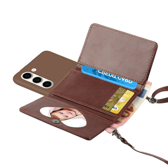For Samsung Galaxy S23 5G Crossbody Lanyard Wallet Card Bag Phone Case(Brown)