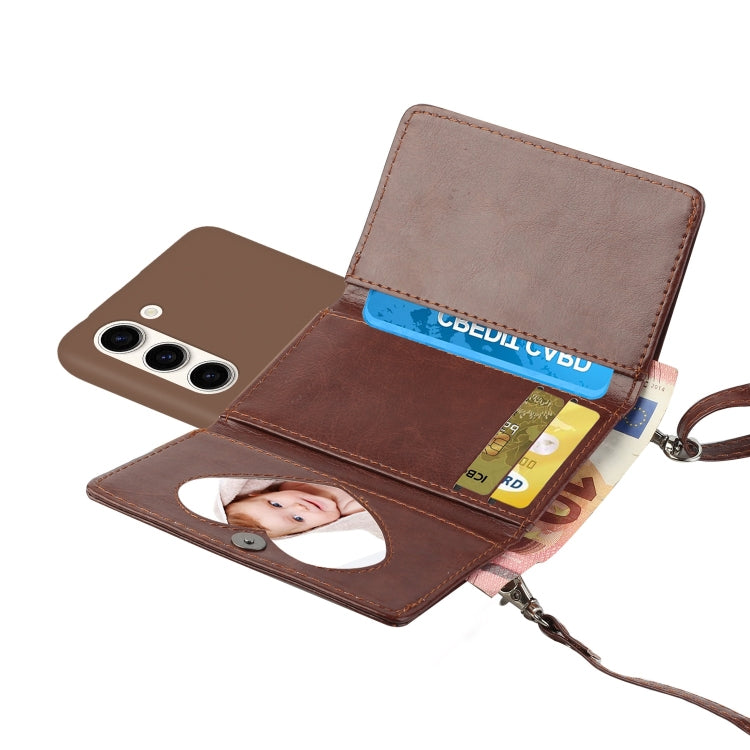 For Samsung Galaxy S23 5G Crossbody Lanyard Wallet Card Bag Phone Case(Brown)