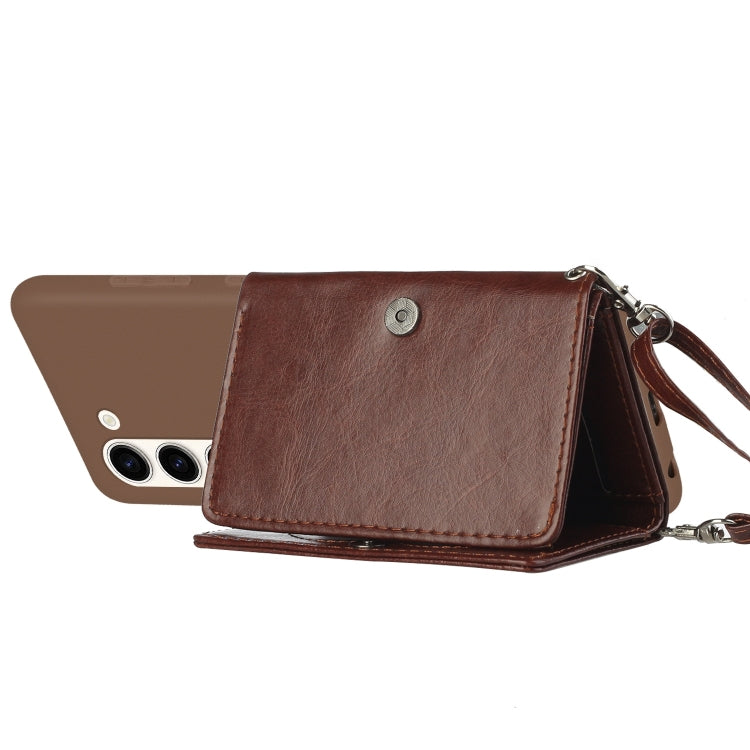 For Samsung Galaxy S23 5G Crossbody Lanyard Wallet Card Bag Phone Case(Brown)