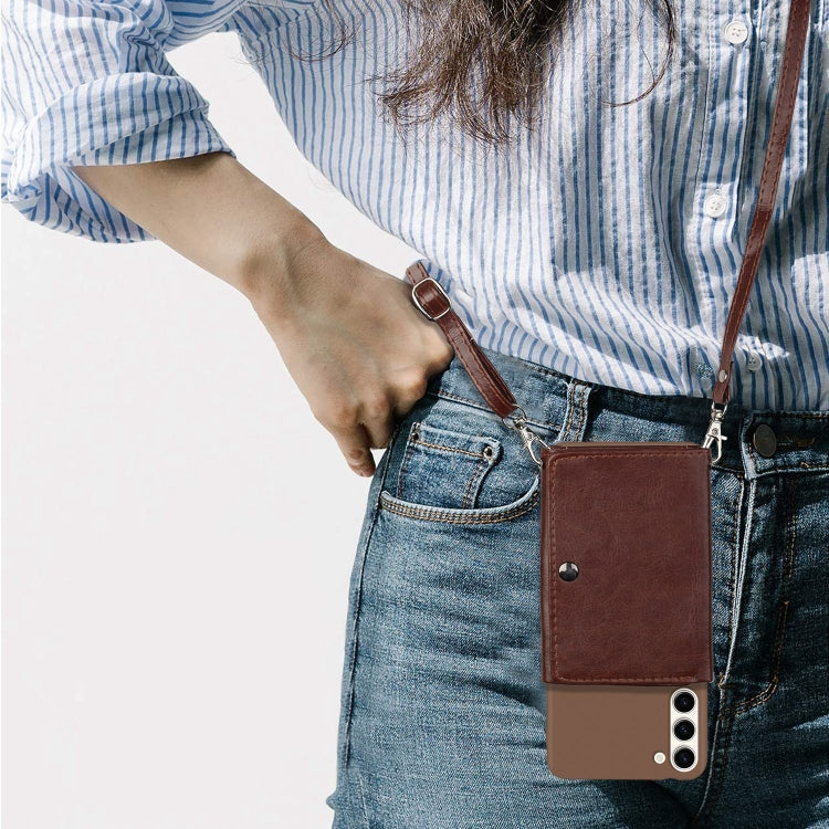 For Samsung Galaxy S23 5G Crossbody Lanyard Wallet Card Bag Phone Case(Brown)