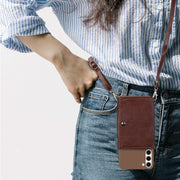 For Samsung Galaxy S23 5G Crossbody Lanyard Wallet Card Bag Phone Case(Brown)