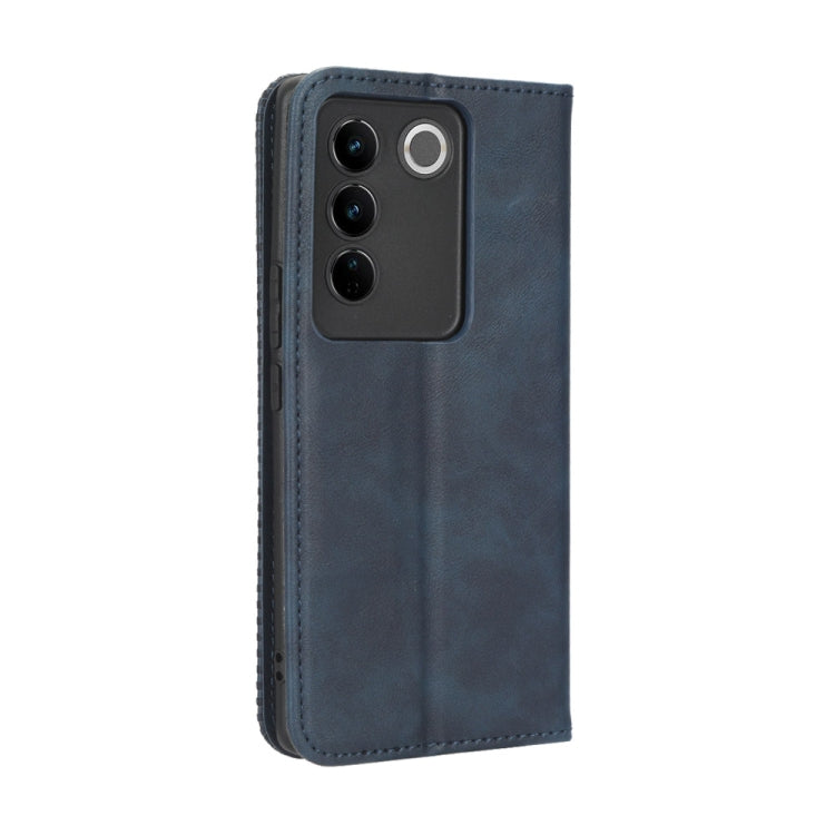 For vivo V27 / V27 Pro / S16 / S16 Pro Magnetic Buckle Retro Texture Leather Phone Case(Blue)