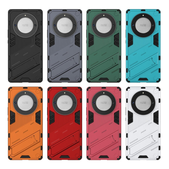 For Honor X9a/X40 5G/Magic5 Lite Punk Armor PC + TPU Phone Case with Holder(White)