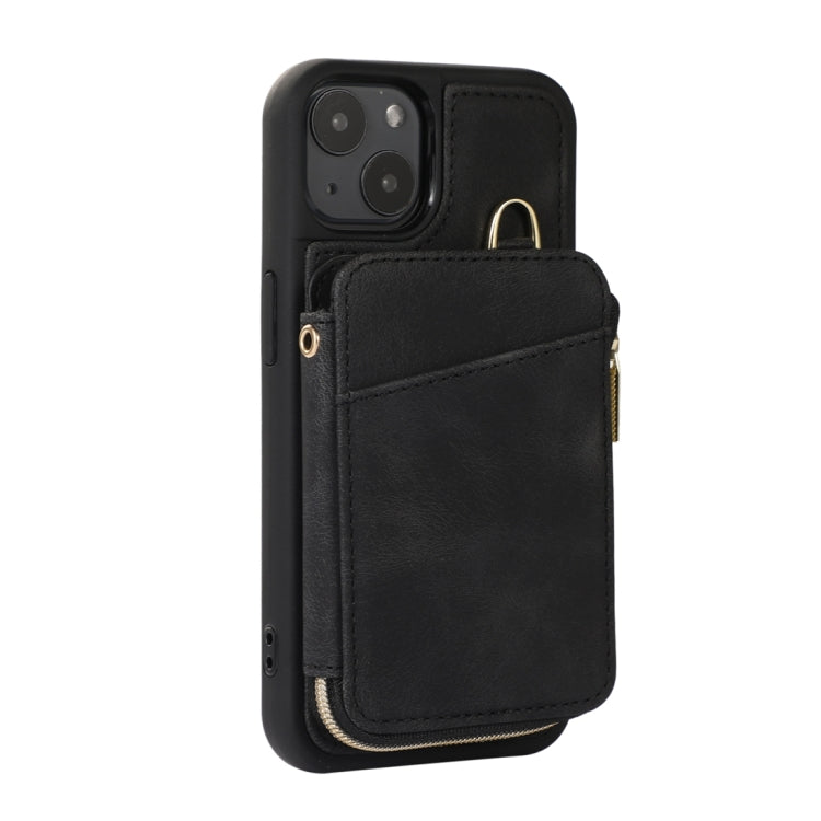 For iPhone 14 Zipper Card Bag Back Cover Phone Case(Black)