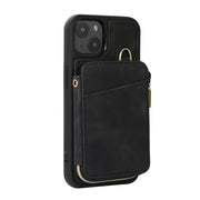 For iPhone 14 Zipper Card Bag Back Cover Phone Case(Black)
