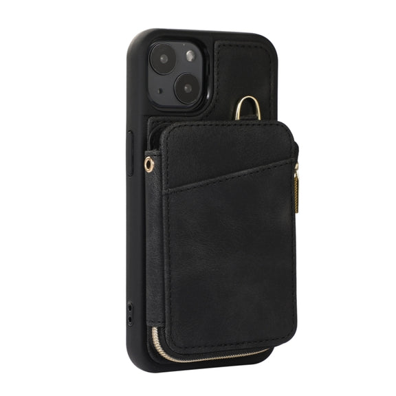 For iPhone 14 Zipper Card Bag Back Cover Phone Case(Black)
