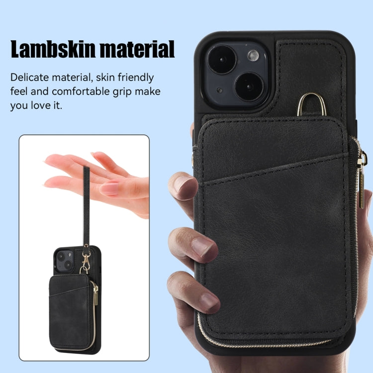 For iPhone 14 Zipper Card Bag Back Cover Phone Case(Black)