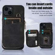 For iPhone 14 Zipper Card Bag Back Cover Phone Case(Black)