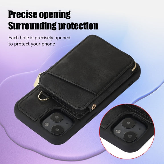 For iPhone 14 Zipper Card Bag Back Cover Phone Case(Black)