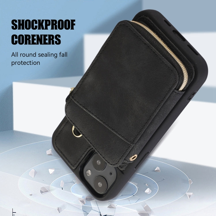 For iPhone 14 Zipper Card Bag Back Cover Phone Case(Black)