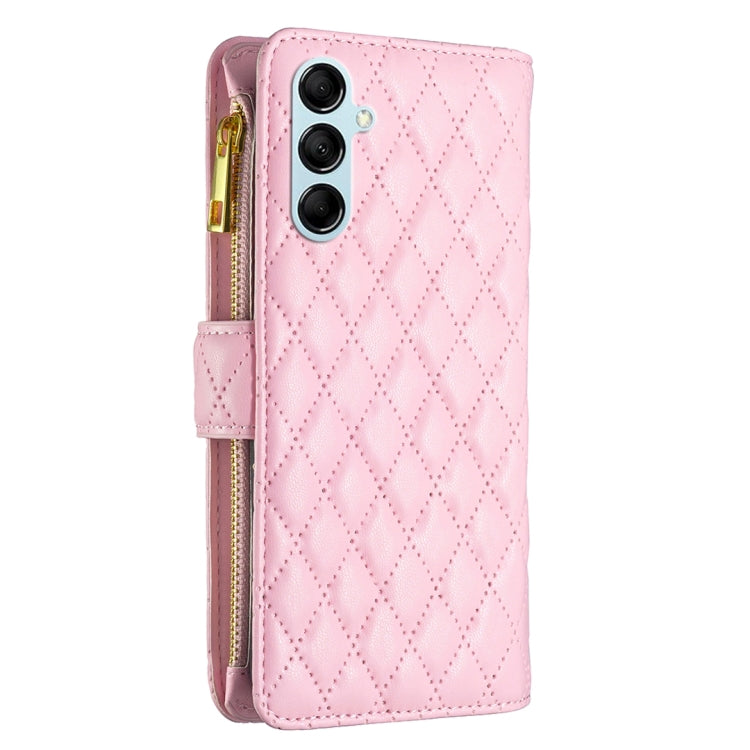 For Samsung Galaxy M14 5G Diamond Lattice Zipper Wallet Leather Flip Phone Case(Pink)