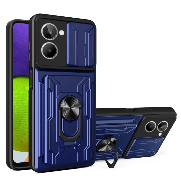 For Realme 10 4G Sliding Camshield TPU+PC Phone Case with Card Slot(Blue)