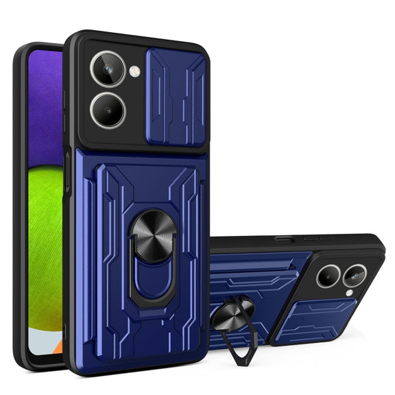 For Realme 10 4G Sliding Camshield TPU+PC Phone Case with Card Slot(Blue)