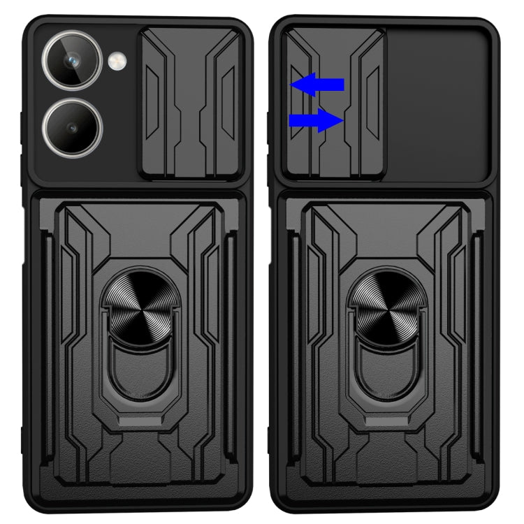 For Realme 10 4G Sliding Camshield TPU+PC Phone Case with Card Slot(Blue)