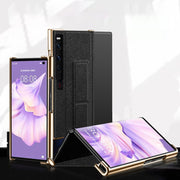 For Huawei Mate Xs 2 Electroplated Cross Pattern Leather All-inclusive Phone Case with Stand(Black Gold)