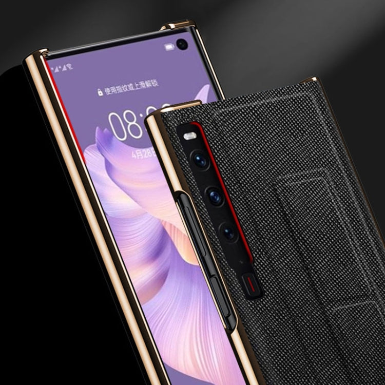For Huawei Mate Xs 2 Electroplated Cross Pattern Leather All-inclusive Phone Case with Stand(Charm Red Black)