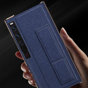 For Huawei Mate Xs 2 Electroplated Cross Pattern Leather All-inclusive Phone Case with Stand(Sapphire Blue Black)