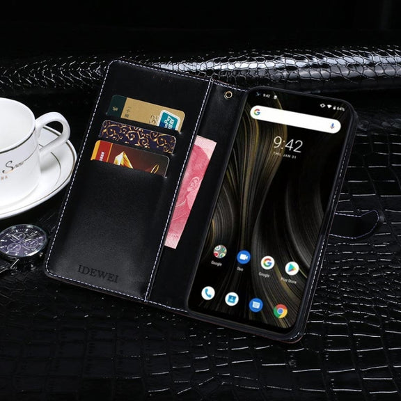 For Umidigi Power 3 idewei Crocodile Texture Horizontal Flip Leather Case with Holder & Card Slots & Wallet(Black)