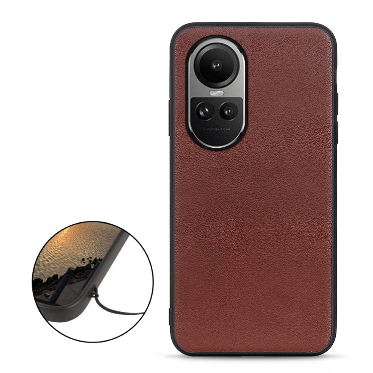 For OPPO Reno10 Global / 10 Pro Global Lambskin Texture Genuine Leather Phone Case(Brown)