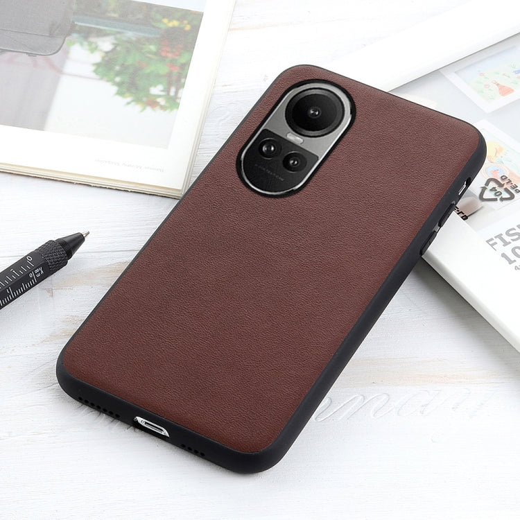 For OPPO Reno10 Global / 10 Pro Global Lambskin Texture Genuine Leather Phone Case(Brown)