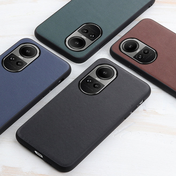 For OPPO Reno10 Global / 10 Pro Global Lambskin Texture Genuine Leather Phone Case(Brown)