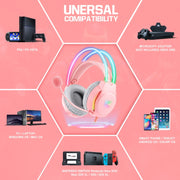 X26 USB+3.5mm RGB Wired Gaming Headset(Pink)