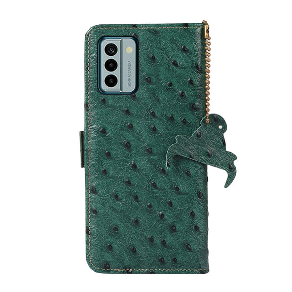 For Nokia G22 4G Ostrich Pattern Genuine Leather RFID Phone Case(Green)