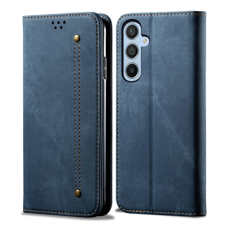 For Samsung Galaxy M54 Denim Texture Leather Phone Case(Blue)