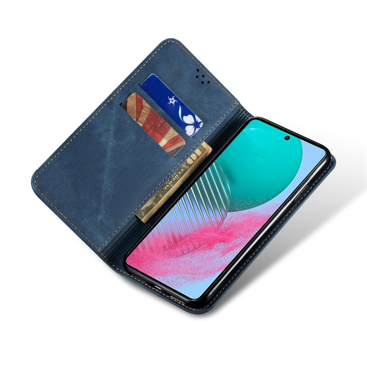 For Samsung Galaxy M54 Denim Texture Leather Phone Case(Blue)