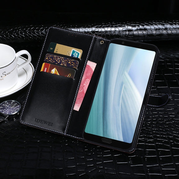 For Sharp Aquos Sense3 Plus idewei Crocodile Texture Horizontal Flip Leather Case with Holder & Card Slots & Wallet(Black)