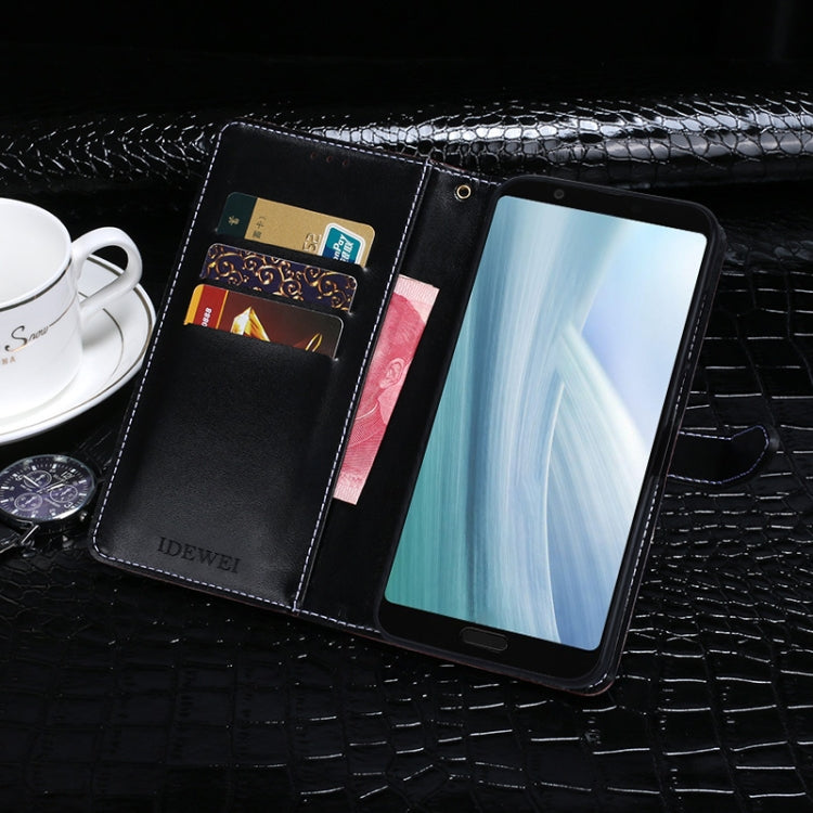 For Sharp Aquos Sense3 Plus idewei Crocodile Texture Horizontal Flip Leather Case with Holder & Card Slots & Wallet(Black)